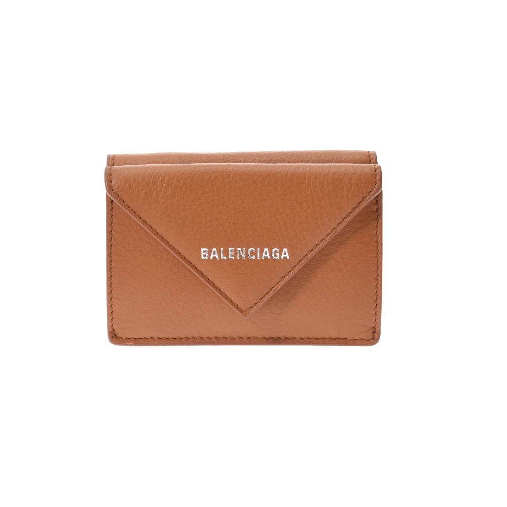 BALENCIAGA Paper Wallet Brown Calfskin Tri fold